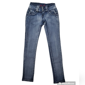 Ella Jeans Low‎ Rise Blue Denim Three Button Jeans Juniors Size 5